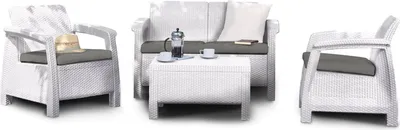 Immagine prodotto di Set salotto completo da giardino poltrone divano e tavolino rattan Keter Corfù bianco