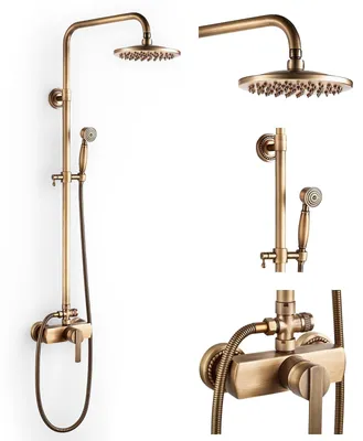 Productafbeelding van Antiek Messing Douchset met Regendouche - Retro Goud