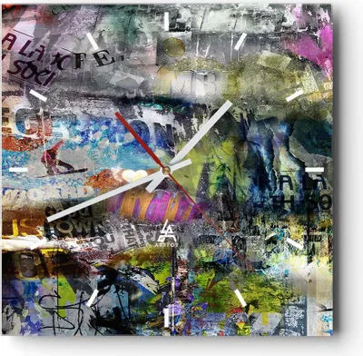 Produktbild von Wanduhr - Quadrat - Glasuhr - Graffiti modern - 30x30cm - Schleichendes Uhrwerk - Lautlos - zum Aufhängen bereit - Dekoration Modern - Wanddekoration aus Glas - C3AC30x30-3564