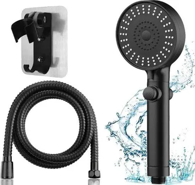 Produktbild von Wassersparende Handdusche 5 Strahlarten 15m Schlauch schwarz