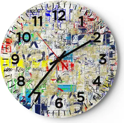 Produktbild von Wanduhr - Rund - Glasuhr - Straße Graffiti Wand Wandmalerei - 30x30cm - Schleichendes Uhrwerk - Lautlos - zum Aufhängen bereit - Dekoration Modern - Wanddekoration aus Glas - C4AR30x30-2907