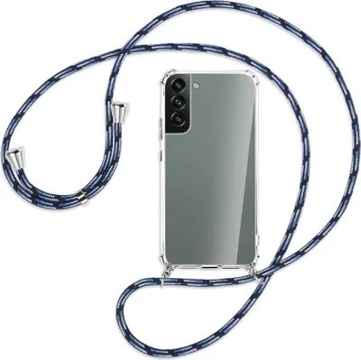 Produktbild von Handykette Backcover-Schutzhülle mit Band (Metall silberfarben) für Samsung Galaxy S22 5G (S901) - Blautöne