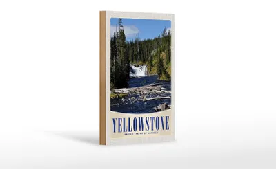 Produktbild von Holzschild Reise 12x18 cm Yellowstone Wasserfall Gebirge Natur