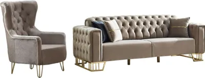 Produktbild von Villa Möbel Sofa Set Royce Beige Stellvariante:2+1 Relax- und Bettfunktion, pflegeleichter Mikrofaser Samtstoff