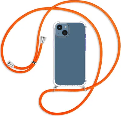 Produktbild von Handykette Backcover-Schutzhülle mit Band (Metall silberfarben) für Apple iPhone 14 (6.1'') - neonorange