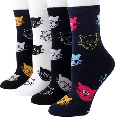 Produktbild von Damen Katzensocken – Lustige, bunte Kurzsocken im Sneaker-Stil, 4 Paar (Größe 35–40), A0400