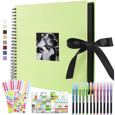 Image de Album photo scrapbooking, format 30x30 cm, à spirale, 80 pages noires pour 400 photos, couleur verte