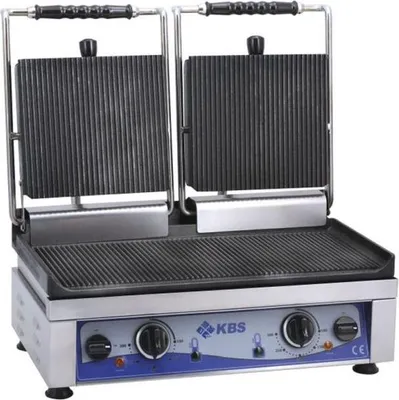 Produktbild von KBS Kontaktgrill Grillfläche 52x24cm oben und unten gerillt 2 Heizzonen 230 Volt