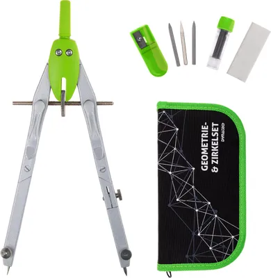 Produktbild von DynaTech Schnellverstellzirkel grün inkl. 2 Ersatzminen, Etui & 10 weiteren Zubehörartikeln