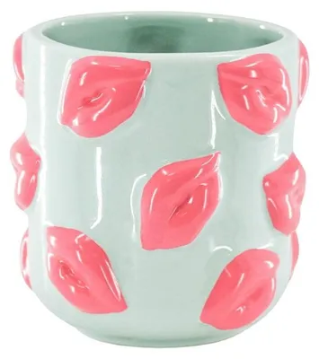 Immagine prodotto di Vaso - Baci - Vetroceramica - Verde menta/Rosa - 11x11x11,5 cm