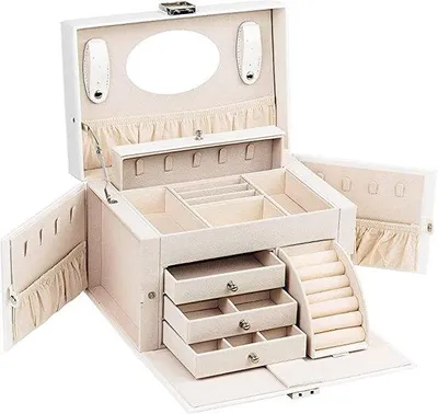 Image de Boîte à bijoux de voyage pour femmes / boîte à montres et à bijoux \Porte-bijoux / Trousse de rangement portable pour colliers, boucles d'oreilles et bagues - Boîte à bijoux à tiroirs / Juwelendoos