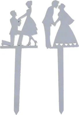 Produktbild von 2 Tortenstecker Brautpaar Holz Hochzeitspaar Tortenfigur weiß ca. 8x5cm Cake Topper