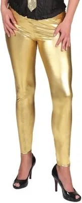 Image de Leggings métalliques dorées, idéales pour les soirées disco et les fêtes de carnaval, taille L/XL