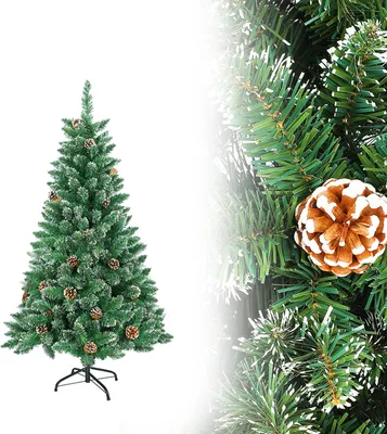 Productafbeelding van UISEBRT 120cm Kunstkerstboom, groene dennenboom met sneeuw en kegels. Kunstboom voor kerstdecoratie, inclusief standaard