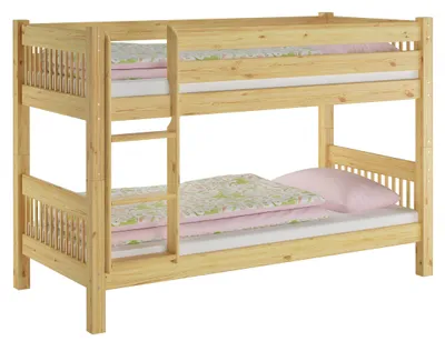 Produktbild von Kinderstockbett aus Massivholz mit wählbarem Zubehör, Liegefläche 90x200 V-60.12-09Ni70Rollrost und Matratze inkl.