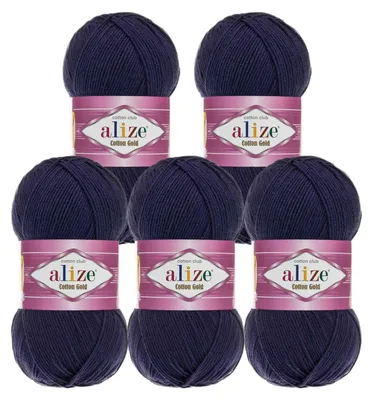 5 x 100g Strickgarn Alize Cotton Gold Uni Klassikgarn Häkelgarn dunkelblau