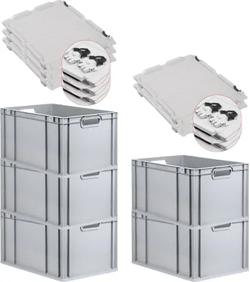 Produktbild von SuperSparSet 5x Eurobox NextGen Grip mit Scharnierdeckel und schwarzen Schiebeschnappverschlüssen | HxBxT 32x40x60cm | 65 Liter | Grau | Griffe offen | Verstärkter Boden | Eurobehälter, Transportbox, Transportbehälter, Stapelbehälter