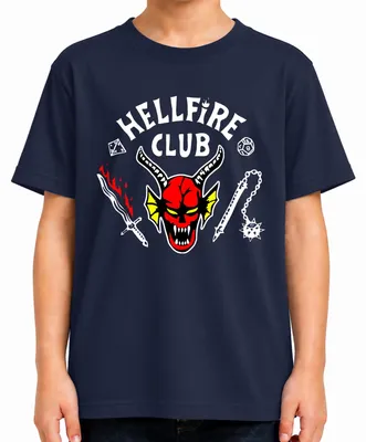 Produktbild von HELLFIRE CLUB Dämon Schädel Hörner D20 Flammenschwert Rollenspiel Kinder T-Shirt, Navy, 140