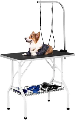 Produktbild von Tragbarer Haustierpflegetisch Hundepflegetisch für Haushaltsbaden, Haartrocken und Haarschneiden Trimmtisch mit Netzkorb für Hunde/Katzen, schwarz, höhenverstellbar