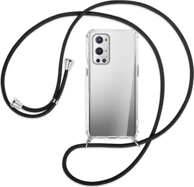 Produktbild von Handykette Backcover-Schutzhülle mit Band (Metall silberfarben) für OnePlus 9 - schwarz