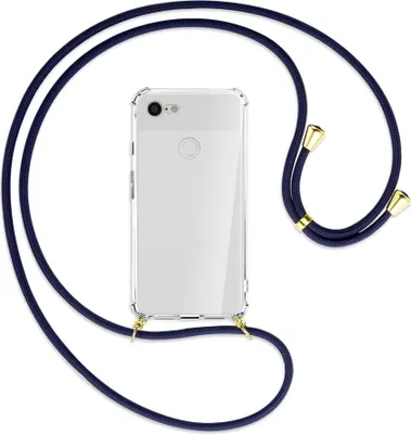 Produktbild von Handykette Backcover-Schutzhülle mit Band (Metall goldfarben) für Google Pixel 3 XL - dunkelblau