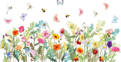 Produktbild von Wandaufkleber mit Cartoon-Pflanzen, wasserdicht, Blumen, Gras und Schmetterling, Vinyl-Kunstdekoration, entfernbare Hintergrundaufkleber für Wohnzimmer, Mädchen, Schlafzimmer, Kinderzimmer, Büro