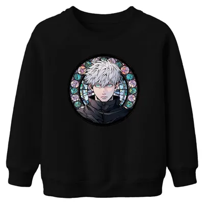 Immagine prodotto di Gojo Satoru Jujutsu Kaisen Capelli Bianchi Occhi Blu Anime Regalo Felpa Pullover Unisex Bambini, Nero, 104