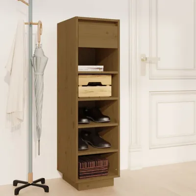 Produktbild von The Living Store Schuhregal Honigbraun 30x34x105 cm Massivholz Kiefer