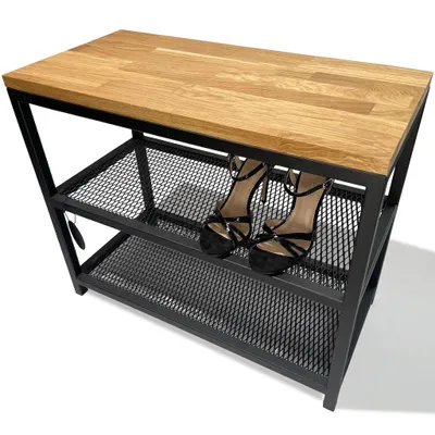 Produktbild von FLEXISTYLE Loft Schuhschrank mit sitzbank schwarz breit Holz Eiche gepolstert Metall Industrial Style