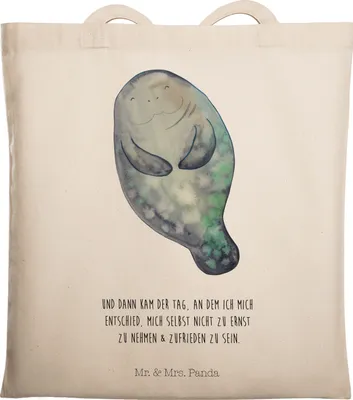 Produktbild von Mr. & Mrs. Panda Tote Bag Seekuh Happy - Transparent - Geschenk, Laptoptasche, Liebeskummer, Respekt, Tragetasche, Tasche, Freundin, Jutebeutel, Seekühe, Unitasche, Meer