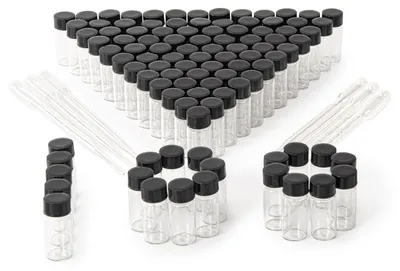 Zdjęcie produktu dla 100 sztuk szklanych butelek o pojemności 5 ml z zakrętką