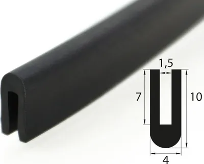 Produktbild von V1 Fassungsprofil 10x4 mm Fassungsbereich 1,5 mm Kantenschutz EPDM Gummiprofil Gummidichtung