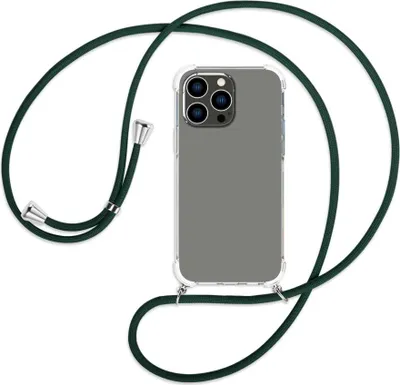 Produktbild von Handykette Backcover-Schutzhülle mit Band (Metall silberfarben) für Apple iPhone 14 Pro Max (6.7'') - dunkelgrün