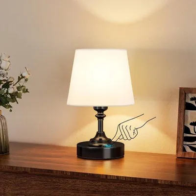 Zdjęcie produktu dla Bezprzewodowa lampka stołowa - czarna - 24 cm - Regulowana lampka nocna LED z akumulatorem - idealna do sypialni i salonu