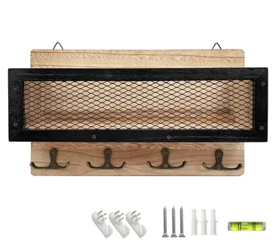 Produktbild von Wandmontierter Schlüsselhalter mit 4 Doppelschlüsselhaken, Holz