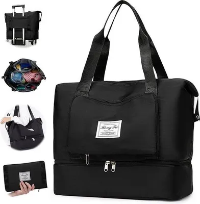 Immagine prodotto di Grande borsa sportiva pieghevole, impermeabile, borsa da viaggio, borsa portatile con scomparto separato per oggetti bagnati e asciutti, ideale per lo sport, il fitness e i viaggi