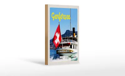 Produktbild von Holzschild Reise 12x18 cm Genfersee Schweiz Lasuisse Schiffstour