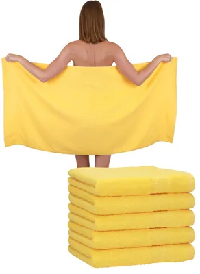 Produktbild von Betz 6 Stück Duschtücher 70 x 140 cm PREMIUM 100% Baumwolle Liegetuch Strandtuch   Farbe: gelb