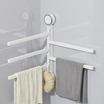 Immagine prodotto di Portasciugamani a 5 ripiani - Bracci girevoli - Organizzazione per il bagno - Senza foratura - 30 cm - Bianco