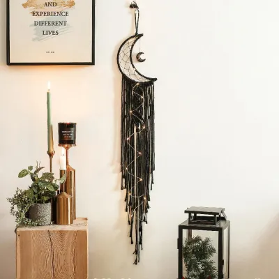 Obrázek produktu pro Moon Dream Catchers Bezpečné minimalistické ručně tkané nástěnné závěsné lapače měsíčních snů se slitinovými doplňky pro domácí ložnici se slitinovými doplňky 96x20cm/37.8x7.9in