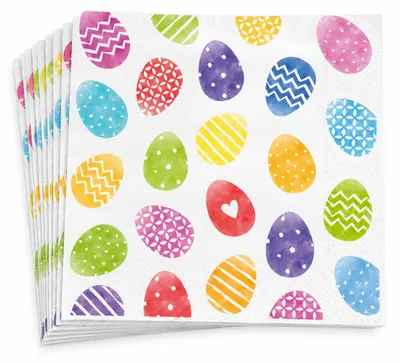 Produktbild von Servietten Ostern 33x33 Bunt Weiß - Papierservietten mit Ostereiern, KI-generiertes Bild