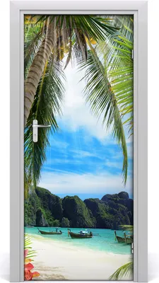 Imagen del producto de Adhesivo decorativo para pared Tulup, 85x205 cm. Adhesivo autoadhesivo, impermeable, papel tapiz removible. Ideal para dormitorios, salones y decoración del hogar. Diseño: playa tropical