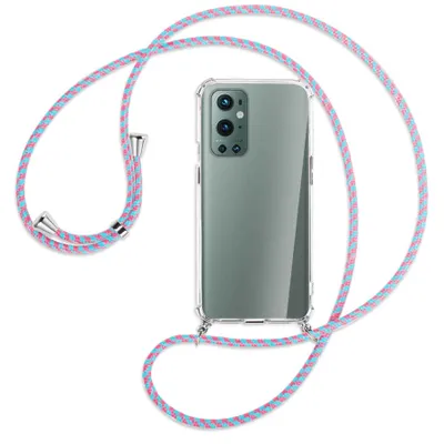 Produktbild von Handykette Backcover-Schutzhülle mit Band (Metall silberfarben) für OnePlus 9 Pro - pink/mint