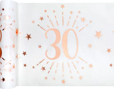 Produktbild von Tischläufer Vlies Weiß Zahl 30 Rosegold 5 m x 30 cm Geburtstag