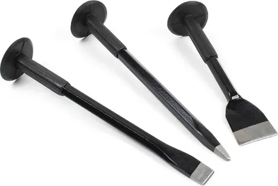 Produktbild von Wiltec Handmeißel Set 3 teilig, mit Flachmeißel, Spitzmeißel und Breitmeißel, ergonomisch, rutschfest und mit Handschutz ausgestattet