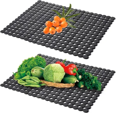 Obrázek produktu pro černé PVC podložky do dřezu 40×30 cm, lze je zkrátit, odolné proti poškrábání, na příbory/do kuchyně.