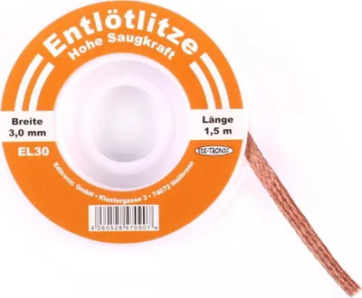 Obrázok produktu pre Sada odspájacích drôtov / jednotlivo 0,5 mm, 1 mm, 1,5 mm, 2 mm, 2,5 mm, 3 mm, cievka, odsávacie drôty, meď – typ: 1x cievka Ø 3 mm, 3,30 €/m