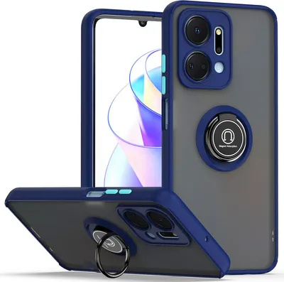 Produktbild von Honor X7A Hülle, Ring Halter Ständer Matte Transluzent TPU Rahmen Stoßfest Schutzhülle für Honor X7A Blau