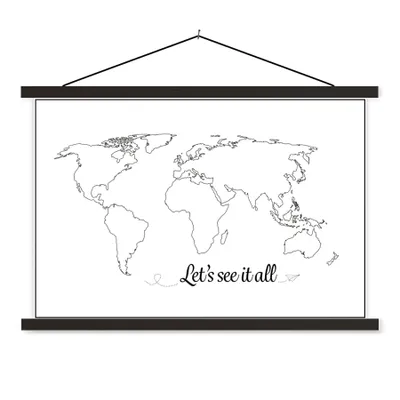 Obrázok produktu pre MuchoWow® Textilný plagát - Mapa sveta - Jednoduché - Citát - Deti - Chlapci - Dievčatá - 90x60cm - S čiernymi lamelami