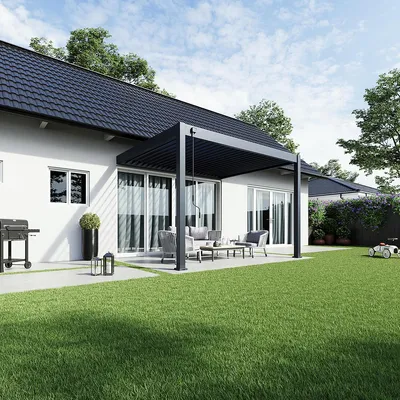 Produktbild von Weide Deluxe Wand-Pergola Voll-Aluminium 3x3,6m mit Lamellendach anthrazit